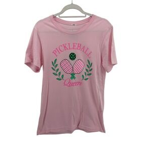 Lulu Mac Womens Pink Pickleball Queen‎ Graphic T-Shirt Top Tee Size M